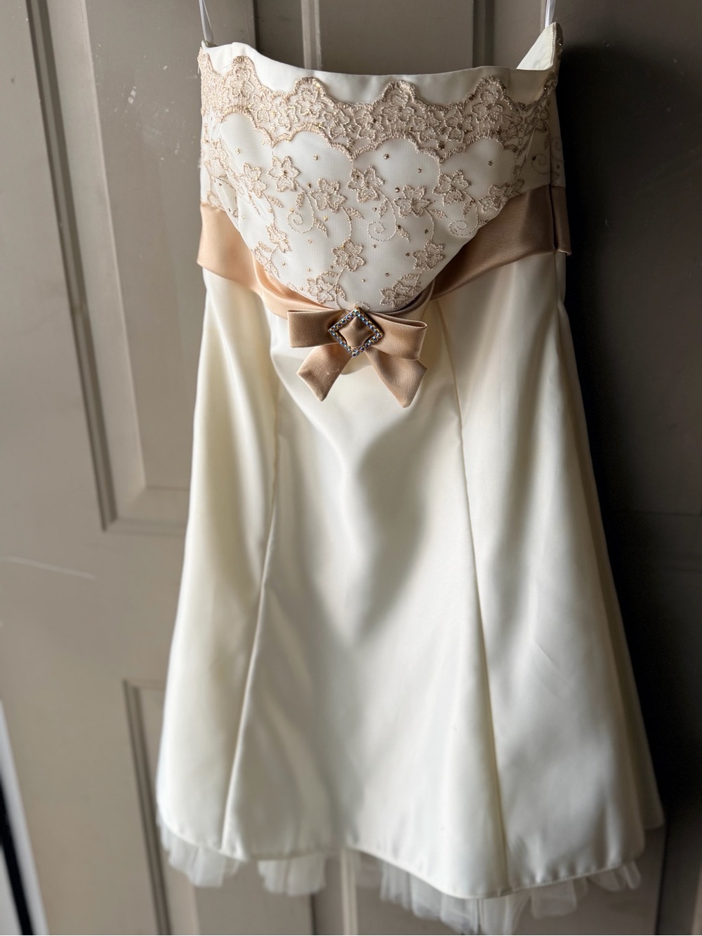 Juniors Cream Dress with Gold Accents